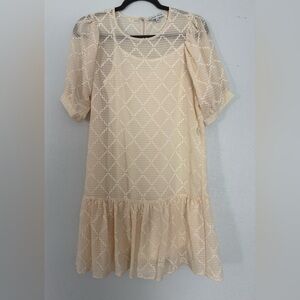 Moon River Ivory Rope Belted Quilted Dress small